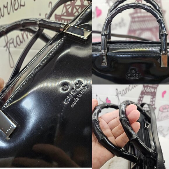 Gucci Black Patent Leather Bamboo Handle 2-Way Bag - Picture 10 of 16